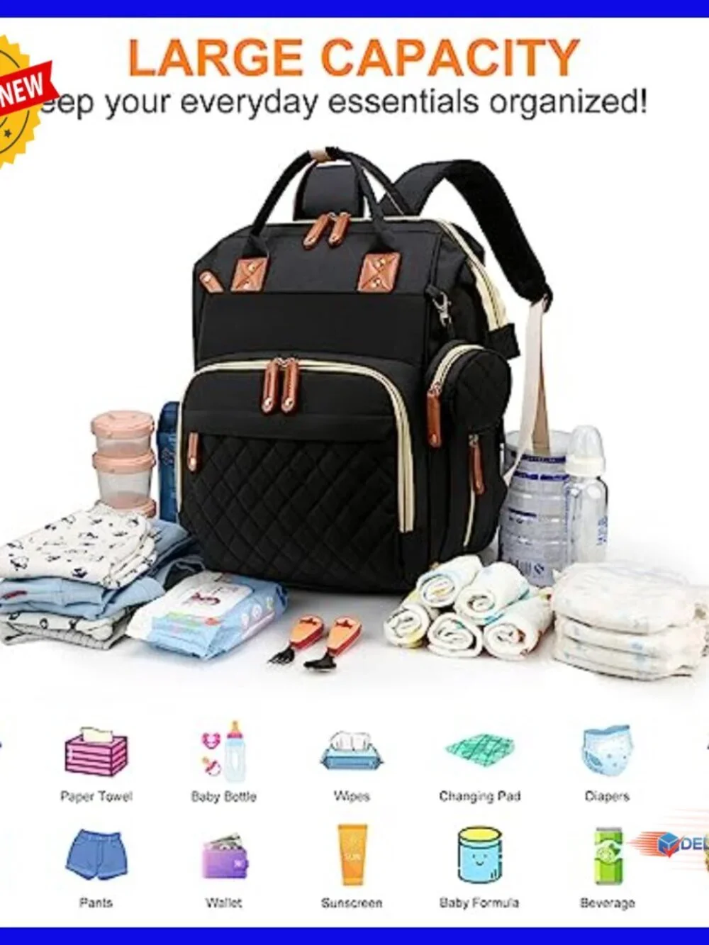 Waterproof Diaper Backpack with Changing Station USB Charging Port